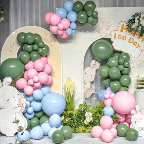 MEBAY 141-Piece Sage Green Balloon Arch Kit with Pink, Gold, and White