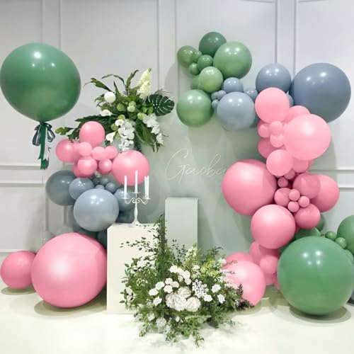 MEBAY 141-Piece Sage Green Balloon Arch Kit with Pink, Gold, and White