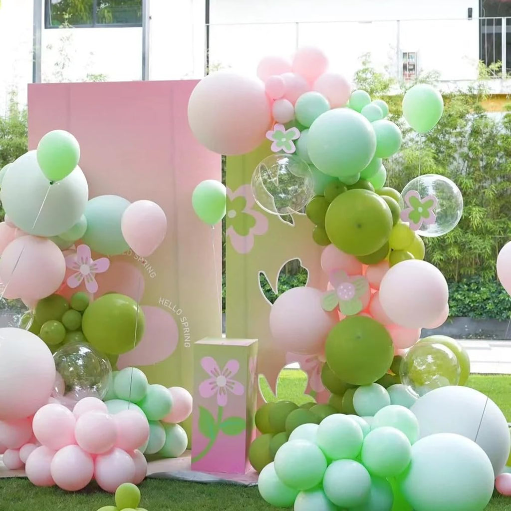 MEBAY 141-Piece Sage Green Balloon Arch Kit with Pink, Gold, and White