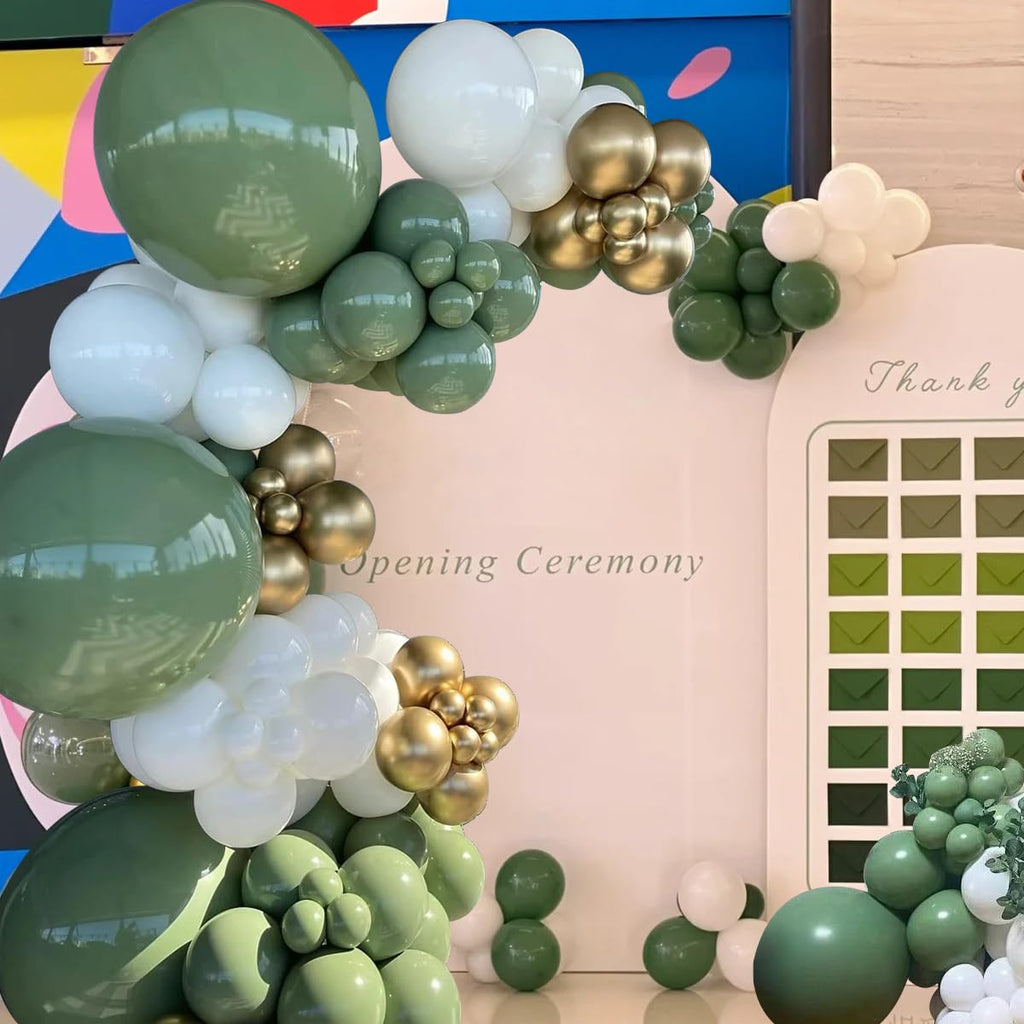MEBAY 146-Piece Avocado Green, Gold & White Balloon Arch Kit for Parties, Weddings & Baby Showers