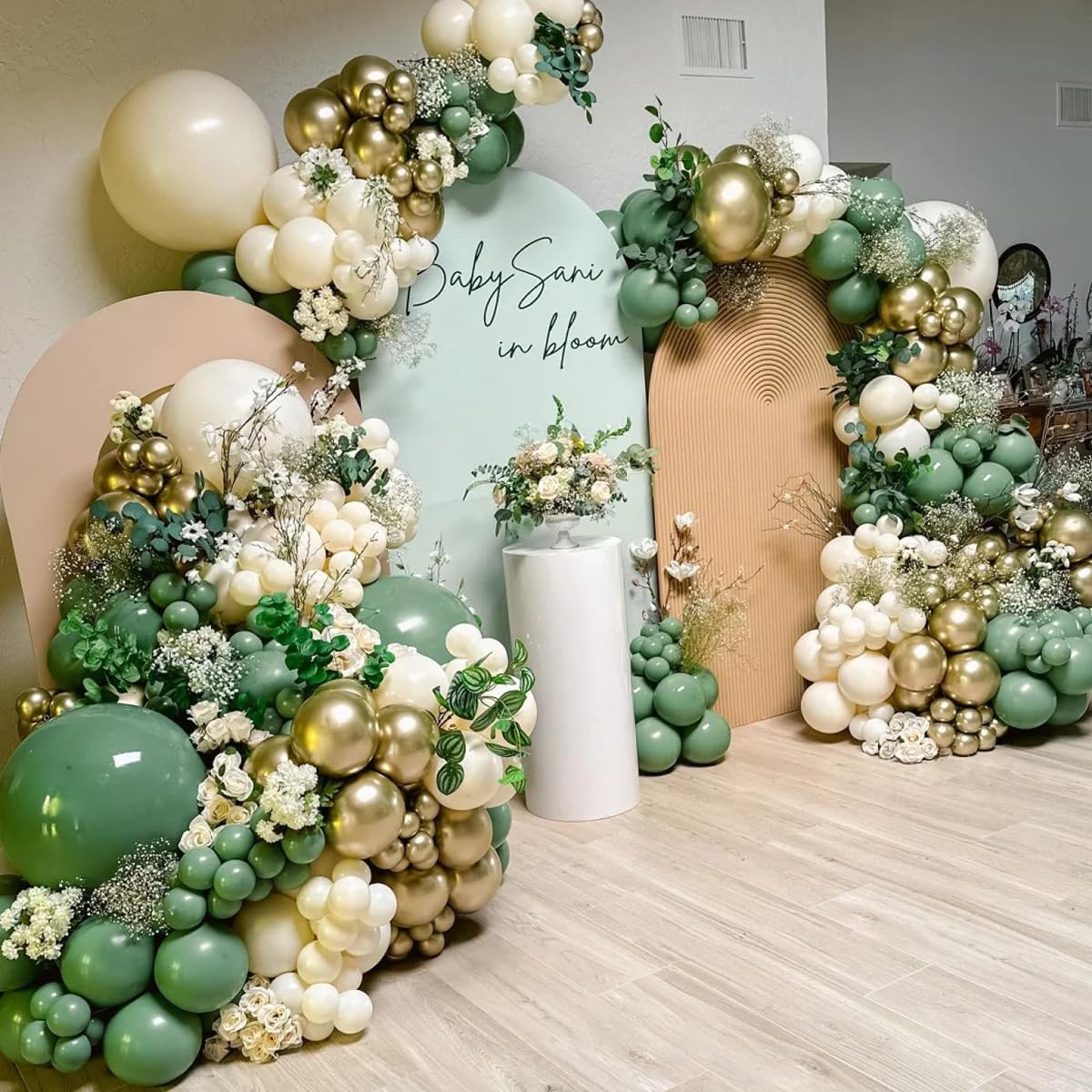 MEBAY 146-Piece Avocado Green, Gold & White Balloon Arch Kit for Parties, Weddings & Baby Showers