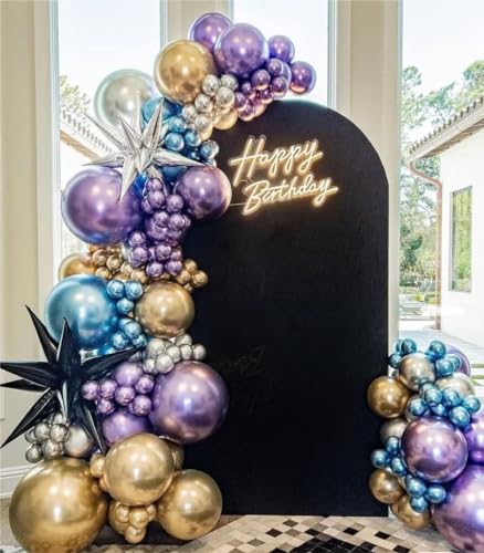 MEBAY 146-Piece Balloon Garland Arch Kit: Grey Violet, Maca Purple & Chrome Gold Latex Balloons for Parties