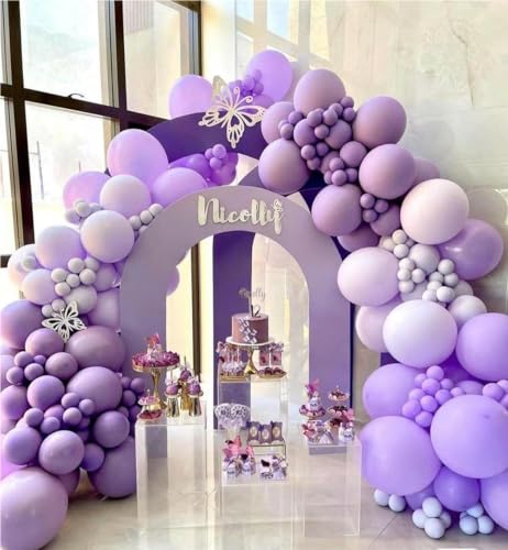 MEBAY 146-Piece Balloon Garland Arch Kit: Grey Violet, Maca Purple & Chrome Gold Latex Balloons for Parties