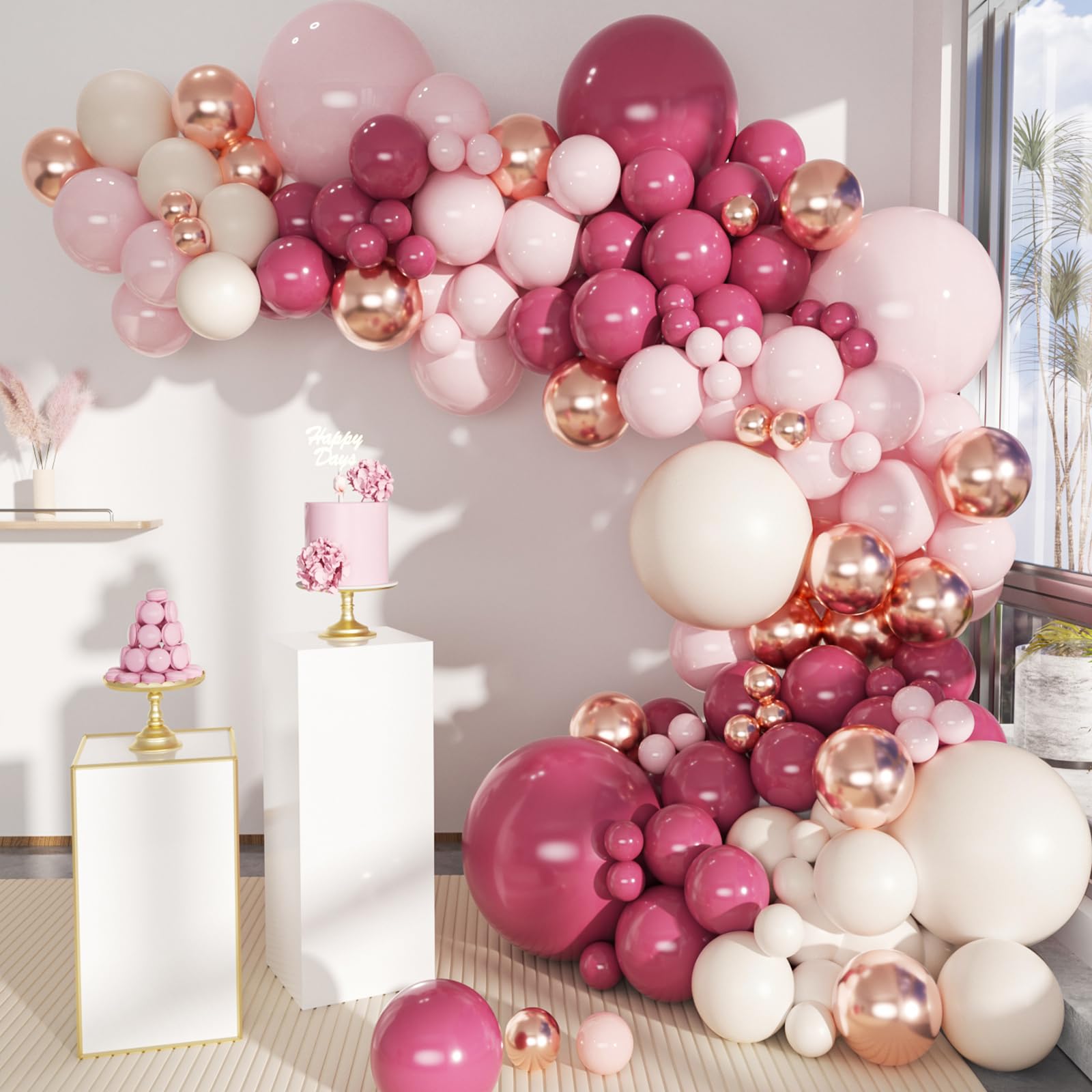 MEBAY 146-Piece Retro Rose Baby Pink Champagne White Sand Balloon Garland Arch Kit for Party Decorations