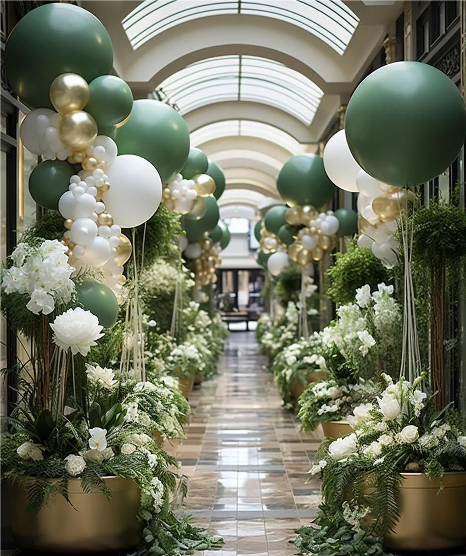 MEBAY 146-Piece Sage Green White Gold Balloon Garland Arch Kit – Latex Balloons in 18, 12, 10, 5 Inch Sizes for Baby Shower, Gender Reveal, Birthday Party Decor