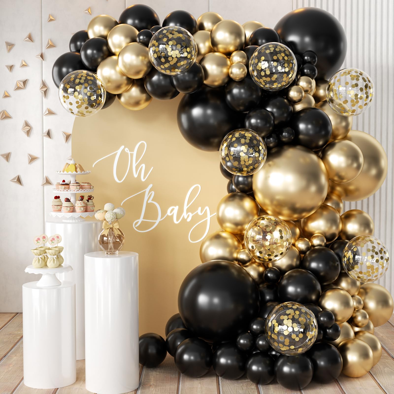 MEBAY 155Pcs Black and Gold Balloon Arch Kit with Confetti – Graduation, Birthday, Wedding Party Decor