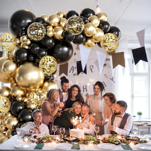 MEBAY 155Pcs Black and Gold Balloon Arch Kit with Confetti – Graduation, Birthday, Wedding Party Decor
