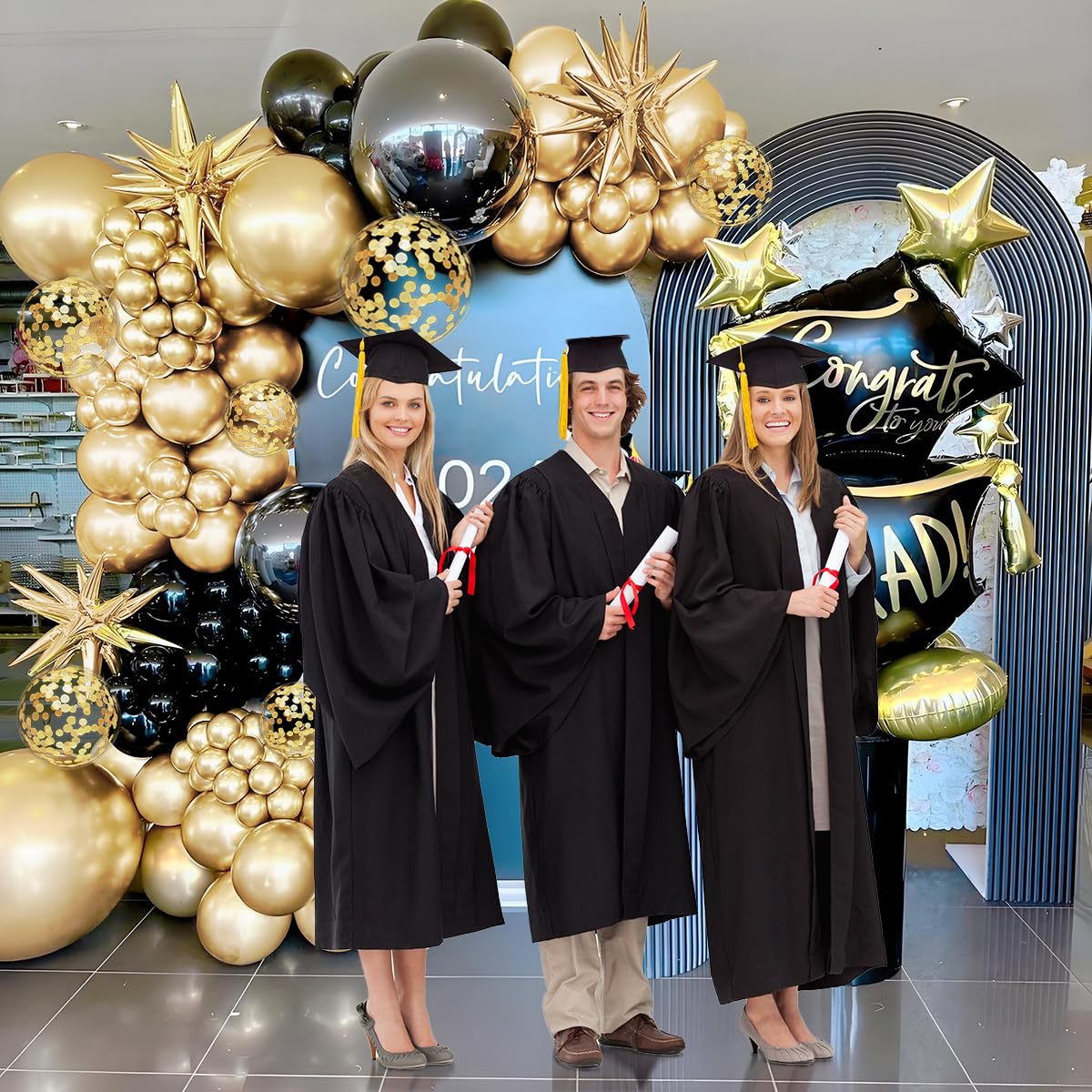 MEBAY 155Pcs Black and Gold Balloon Arch Kit with Confetti – Graduation, Birthday, Wedding Party Decor