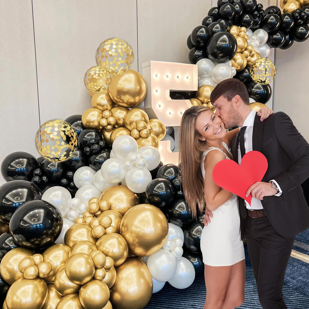 MEBAY 155Pcs Black and Gold Balloon Arch Kit with Confetti – Graduation, Birthday, Wedding Party Decor