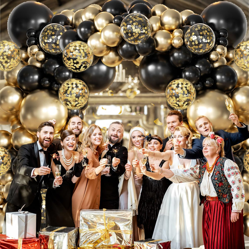 MEBAY 155Pcs Black and Gold Balloon Arch Kit with Confetti – Graduation, Birthday, Wedding Party Decor