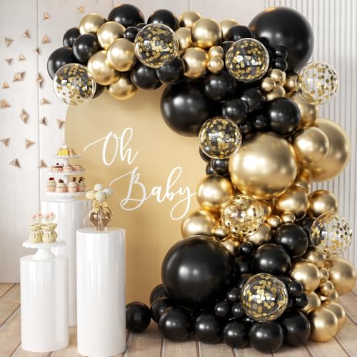 MEBAY 155Pcs Black and Gold Balloon Arch Kit with Confetti – Graduation, Birthday, Wedding Party Decor