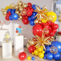 MEBAY 156-Piece Blue Yellow Red Gold Balloon Arch Kit with 4D Stars for Party Decorations