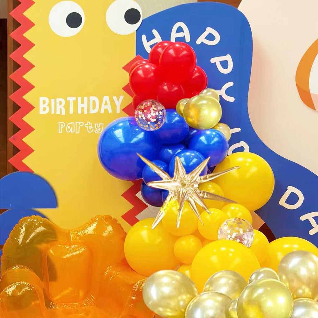 MEBAY 156-Piece Blue Yellow Red Gold Balloon Arch Kit with 4D Stars for Party Decorations