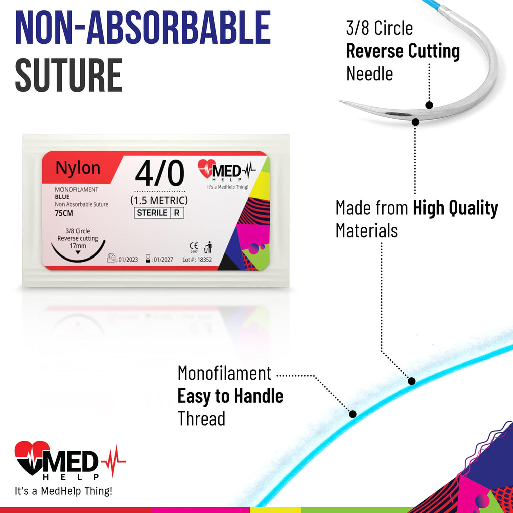 MedHelp 24-Pack Suture Practice Kit – Mixed 2/0, 3/0, 4/0 Threads with Needles, Educational Training Only