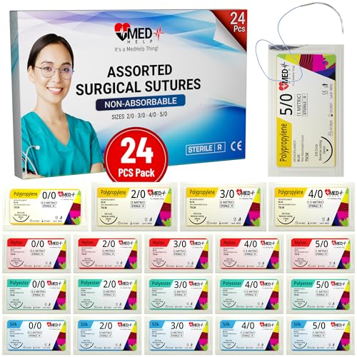 MedHelp 24-Pack Suture Practice Kit – Mixed 2/0, 3/0, 4/0 Threads with Needles, Educational Training Only