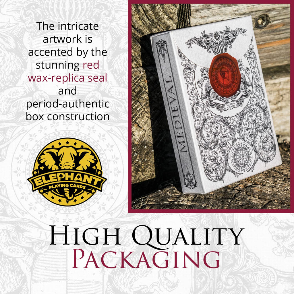 Medieval Playing Cards with Red Wax Seal & Free eBook – Premium Black Poker Deck by Elephant Playing Cards