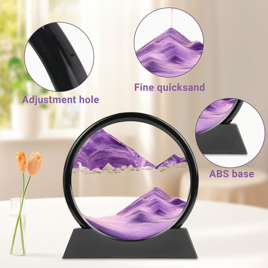 Meeitec 7-Inch Purple Moving Sand Art – 3D Liquid Motion Sandscape for Desk Relaxation