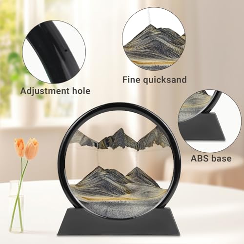 Meeitec 7 Inch Round Moving Sand Art - 3D Liquid Motion Deep Sea Sandscape in Black Frame