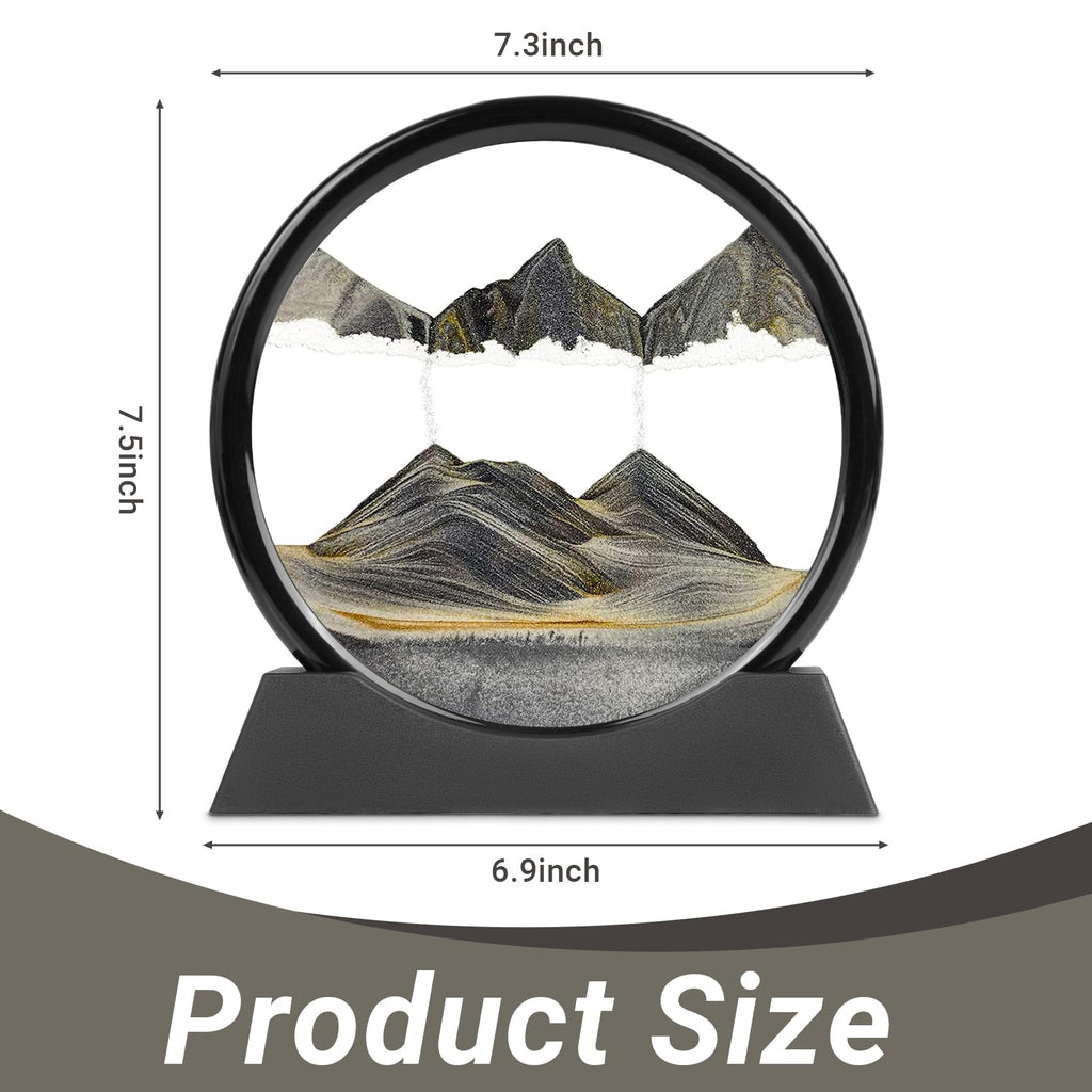 Meeitec 7 Inch Round Moving Sand Art - 3D Liquid Motion Deep Sea Sandscape in Black Frame