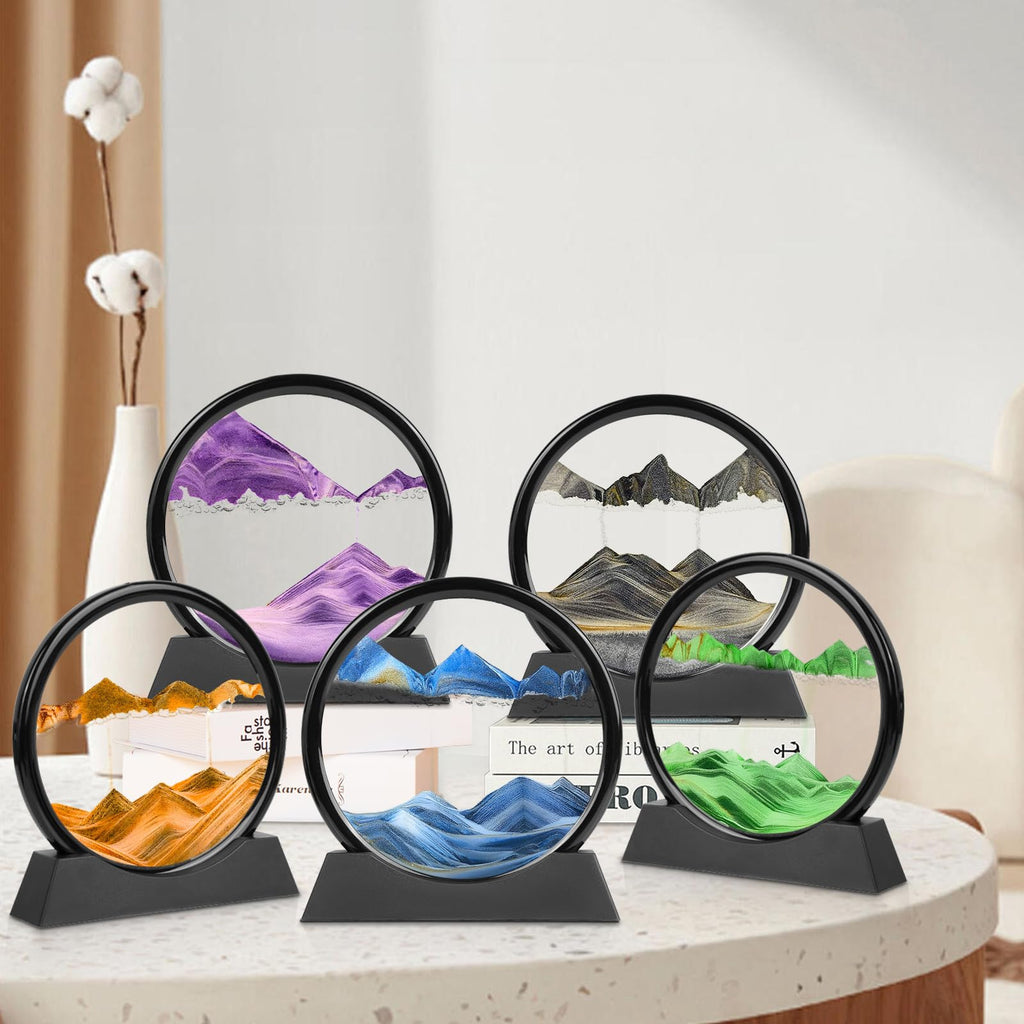Meeitec 7 Inch Round Moving Sand Art - 3D Liquid Motion Deep Sea Sandscape in Black Frame