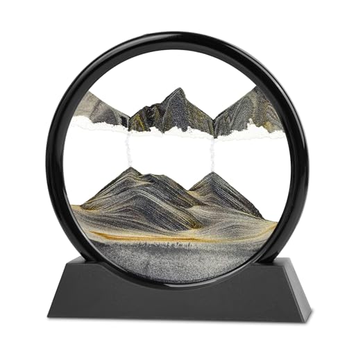 Meeitec 7 Inch Round Moving Sand Art - 3D Liquid Motion Deep Sea Sandscape in Black Frame