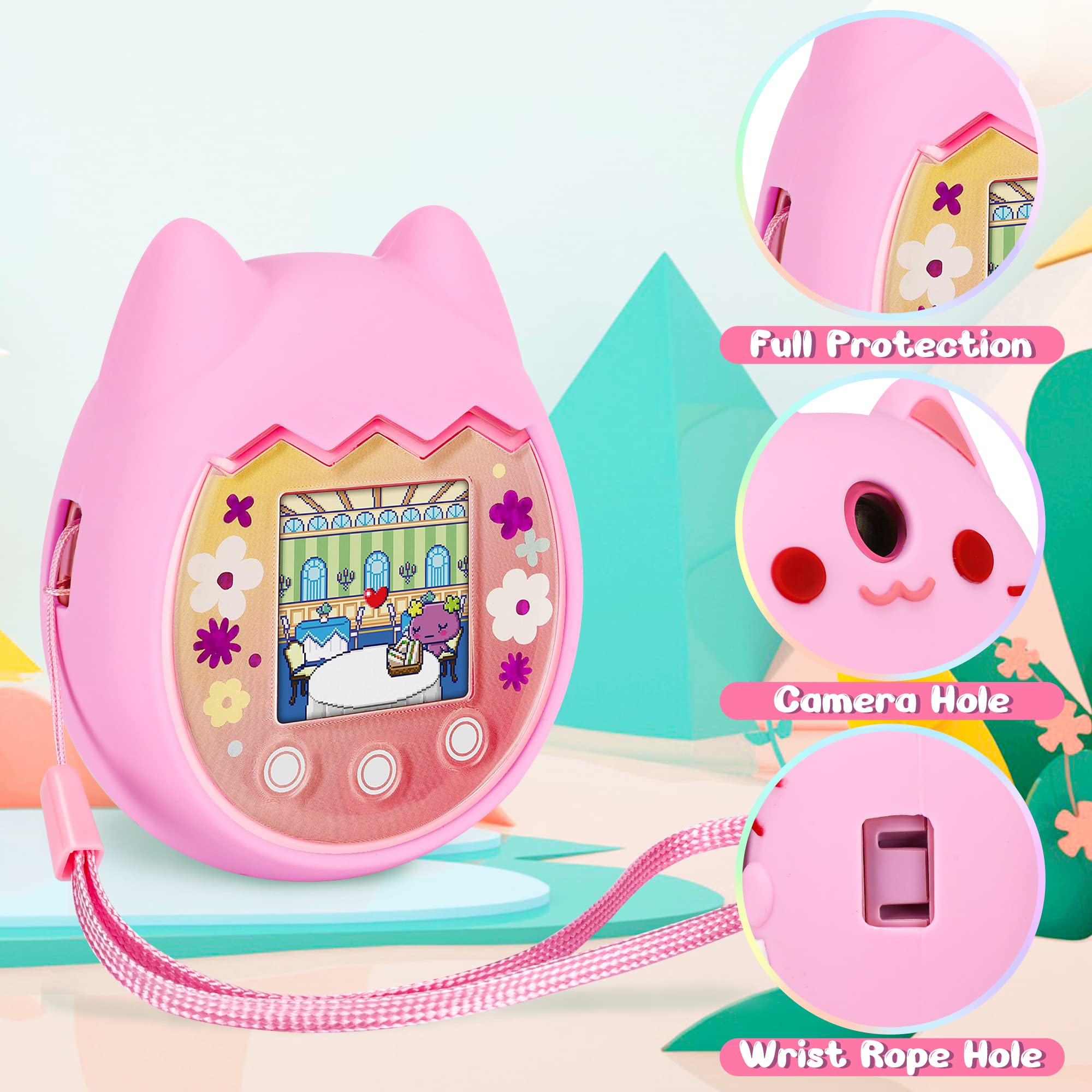 Meetikar Pink Silicone Cover for Tamagotchi Pix with Lanyard