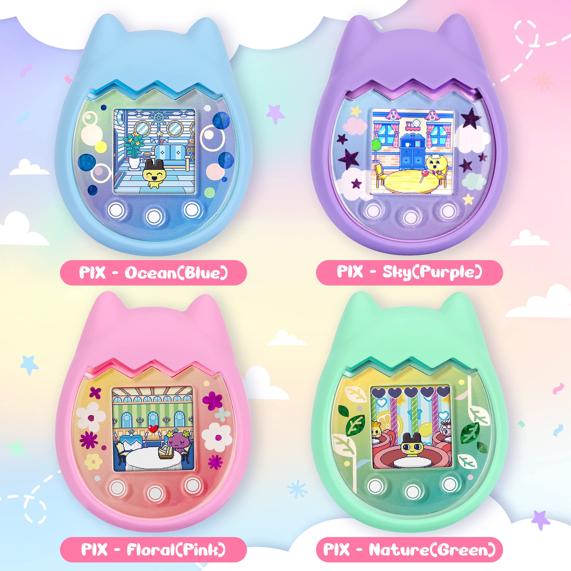 Meetikar Pink Silicone Cover for Tamagotchi Pix with Lanyard