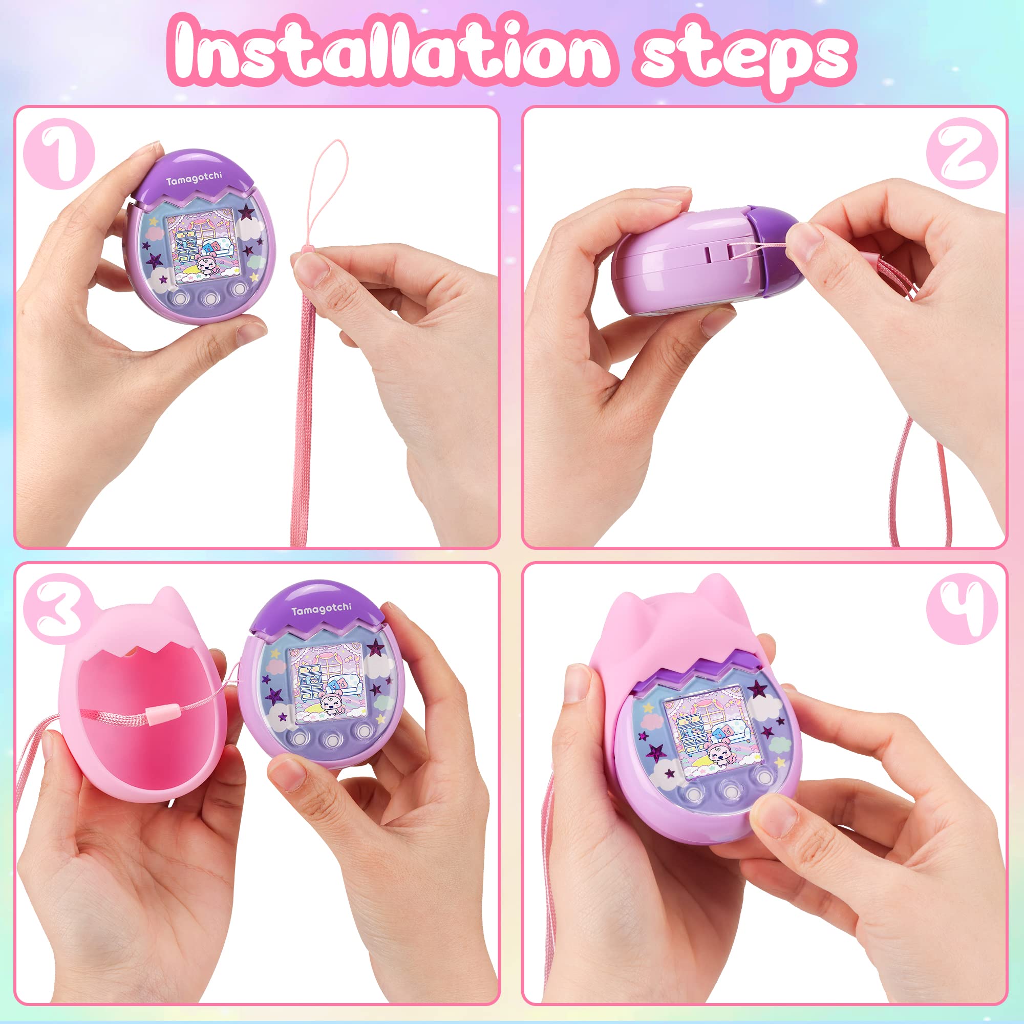 Meetikar Pink Silicone Cover for Tamagotchi Pix with Lanyard
