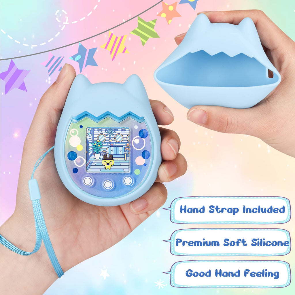 Meetikar Silicone Cover for Tamagotchi Pix – Blue Protective Sleeve with Finger Lanyard