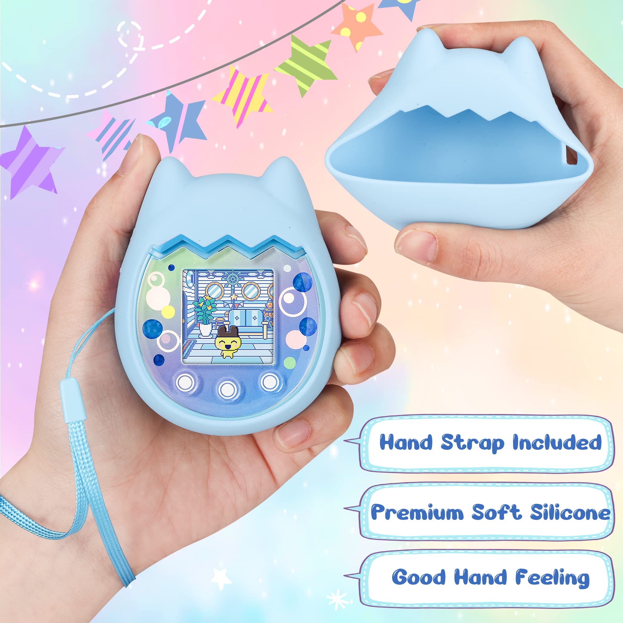 Meetikar Silicone Cover for Tamagotchi Pix – Blue Protective Sleeve with Finger Lanyard