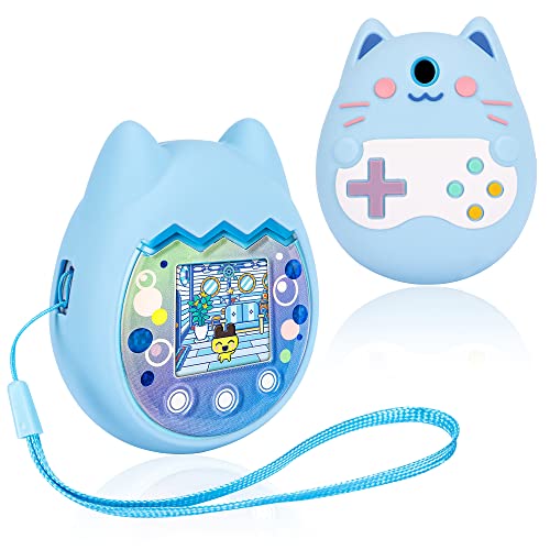 Meetikar Silicone Cover for Tamagotchi Pix – Blue Protective Sleeve with Finger Lanyard