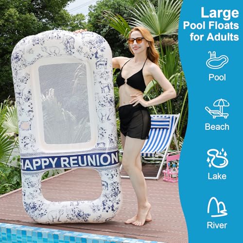 Meetinext Inflatable Pool Lounger for Adults – 65" x 33" Float Mat with Headrest & Cup Holders, Supports 300 lbs