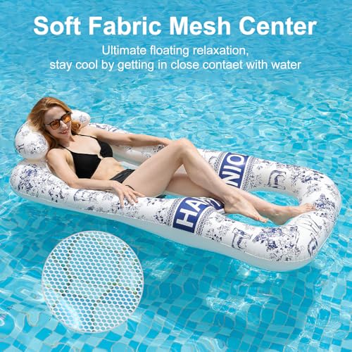 Meetinext Inflatable Pool Lounger for Adults – 65" x 33" Float Mat with Headrest & Cup Holders, Supports 300 lbs