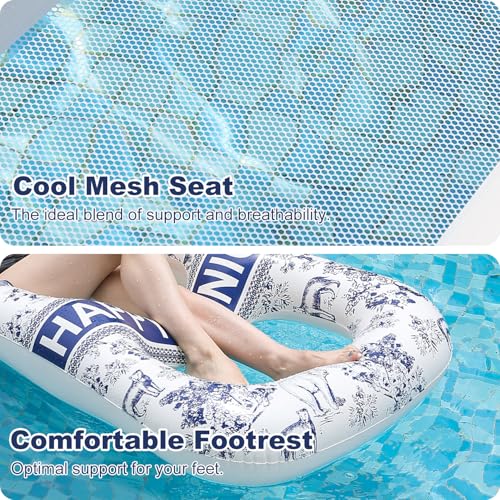 Meetinext Inflatable Pool Lounger for Adults – 65" x 33" Float Mat with Headrest & Cup Holders, Supports 300 lbs