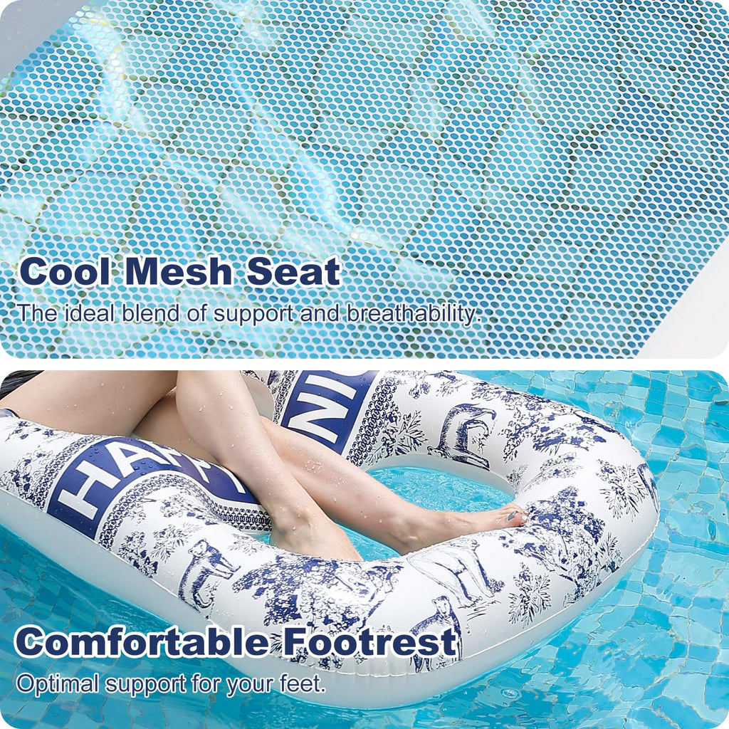 Meetinext Inflatable Pool Lounger for Adults – 65" x 33" Float Mat with Headrest & Cup Holders, Supports 300 lbs