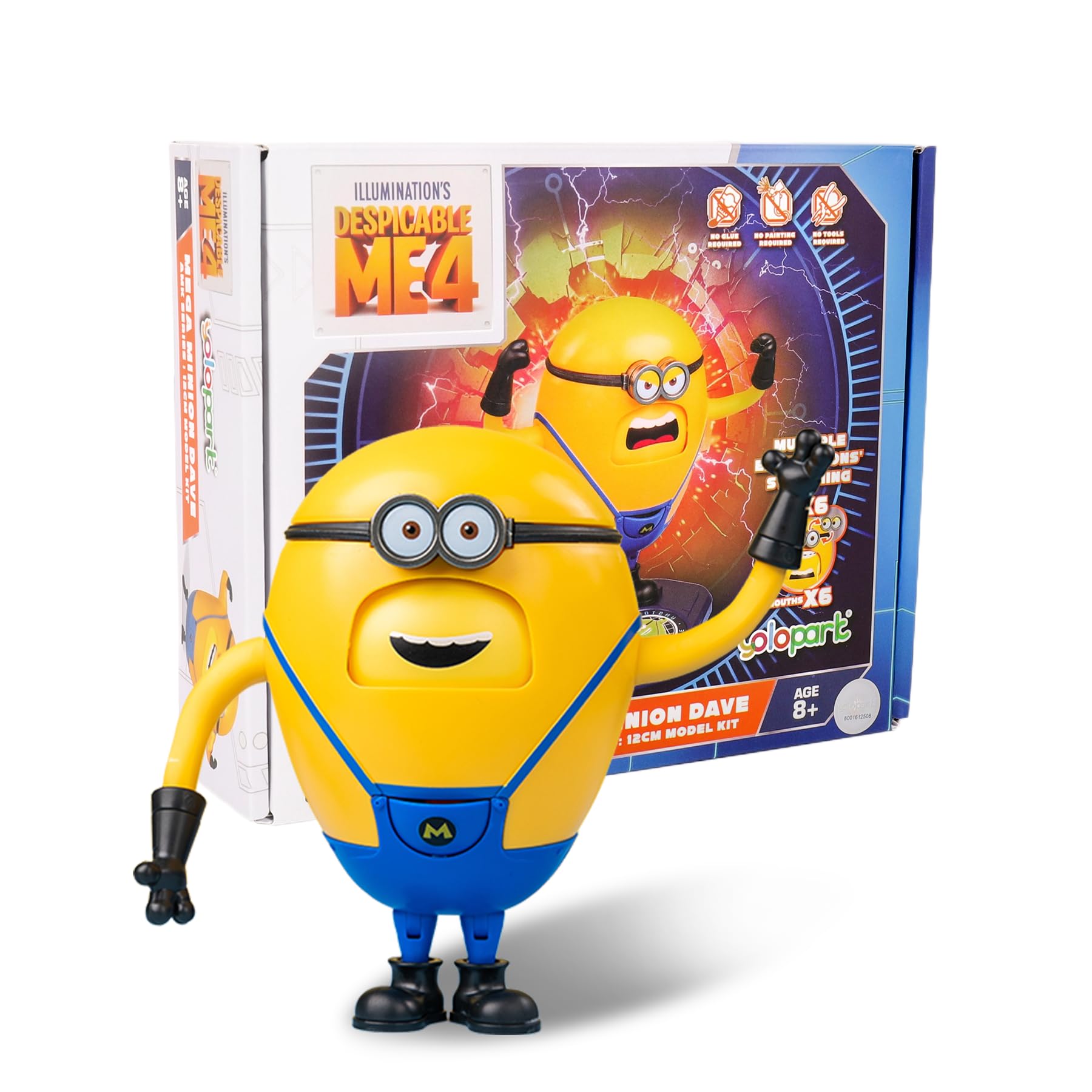 Mega Dave Minion Action Figure - Despicable Me 4 Toy with 6 Expressions and Hidden Pocket, Building Kit for Ages 8+
