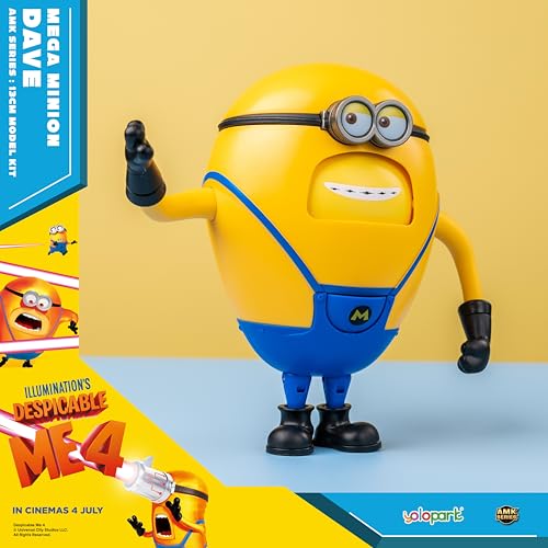 Mega Dave Minion Action Figure - Despicable Me 4 Toy with 6 Expressions and Hidden Pocket, Building Kit for Ages 8+