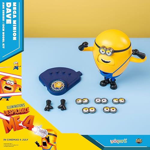 Mega Dave Minion Action Figure - Despicable Me 4 Toy with 6 Expressions and Hidden Pocket, Building Kit for Ages 8+