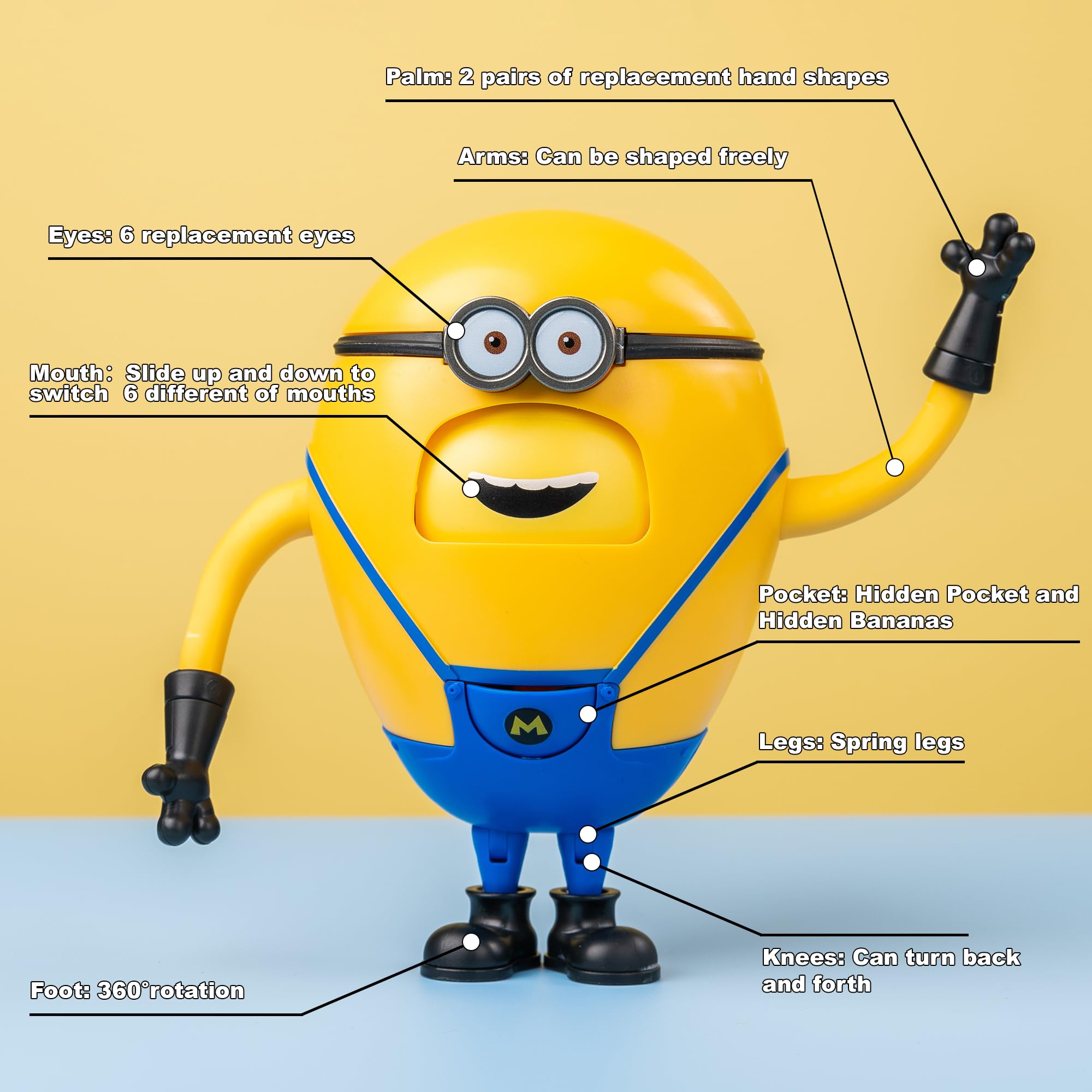Mega Dave Minion Action Figure - Despicable Me 4 Toy with 6 Expressions and Hidden Pocket, Building Kit for Ages 8+