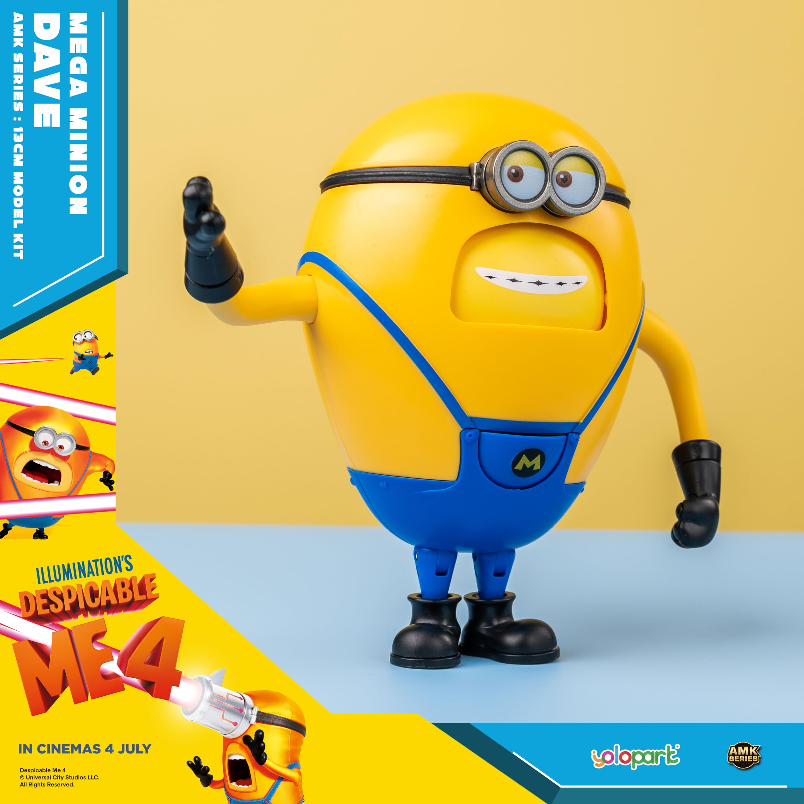 Mega Dave Minion Action Figure - Despicable Me 4 Toy with 6 Expressions and Hidden Pocket, Building Kit for Ages 8+