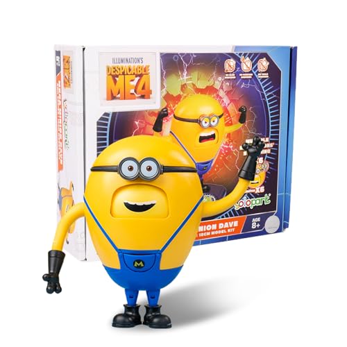 Mega Dave Minion Action Figure - Despicable Me 4 Toy with 6 Expressions and Hidden Pocket, Building Kit for Ages 8+