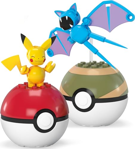MEGA Pokémon Pikachu & Zubat Building Set with 2 Poké Balls, 40 Pieces, 2-Inch Figures for Kids Ages 7+