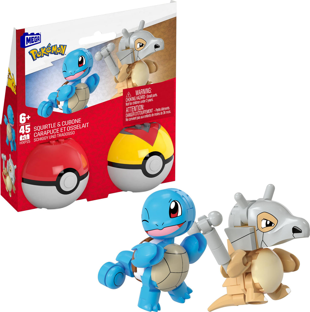 MEGA Pokémon Squirtle & Cubone Building Set – 45 Pieces, 2 Poseable Figures & Poké Balls