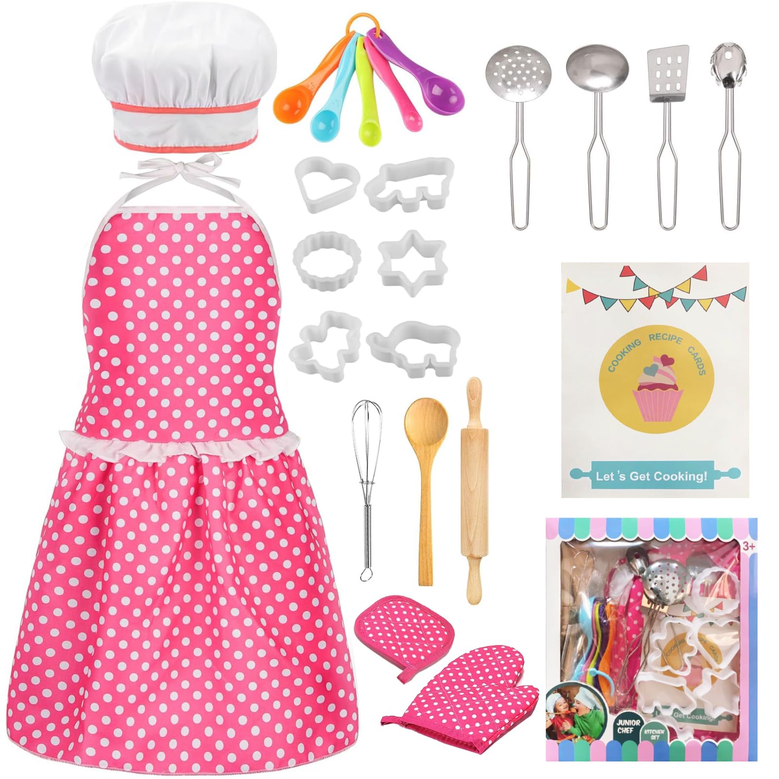MEIDAYAI 23-Piece Kids Cooking Baking Set with Chef Hat & Apron – Pretend Play Kitchen Toys for 3-8 Year Old Girls