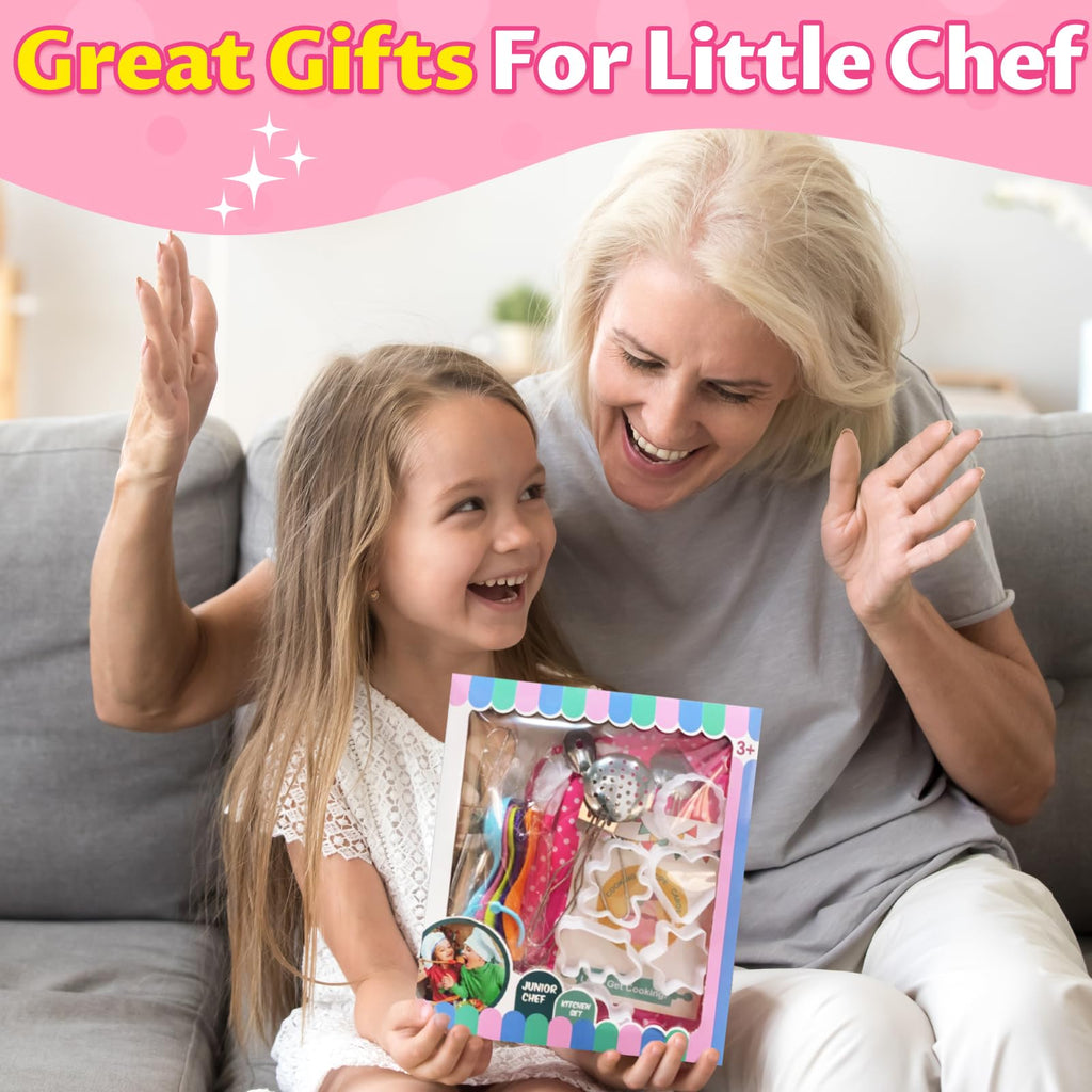 MEIDAYAI 23-Piece Kids Cooking Baking Set with Chef Hat & Apron – Pretend Play Kitchen Toys for 3-8 Year Old Girls