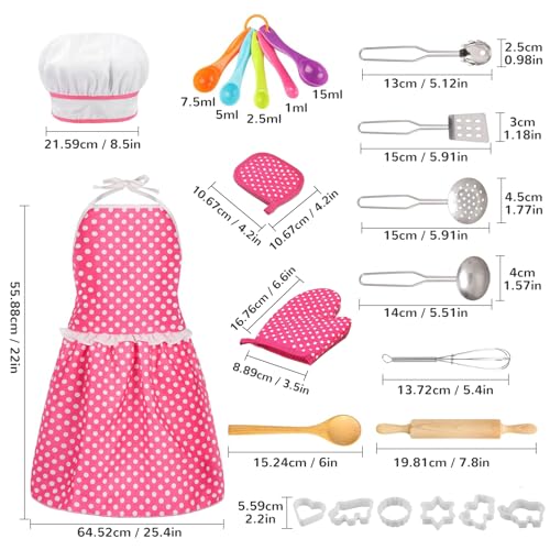 MEIDAYAI 23-Piece Kids Cooking Baking Set with Chef Hat & Apron – Pretend Play Kitchen Toys for 3-8 Year Old Girls