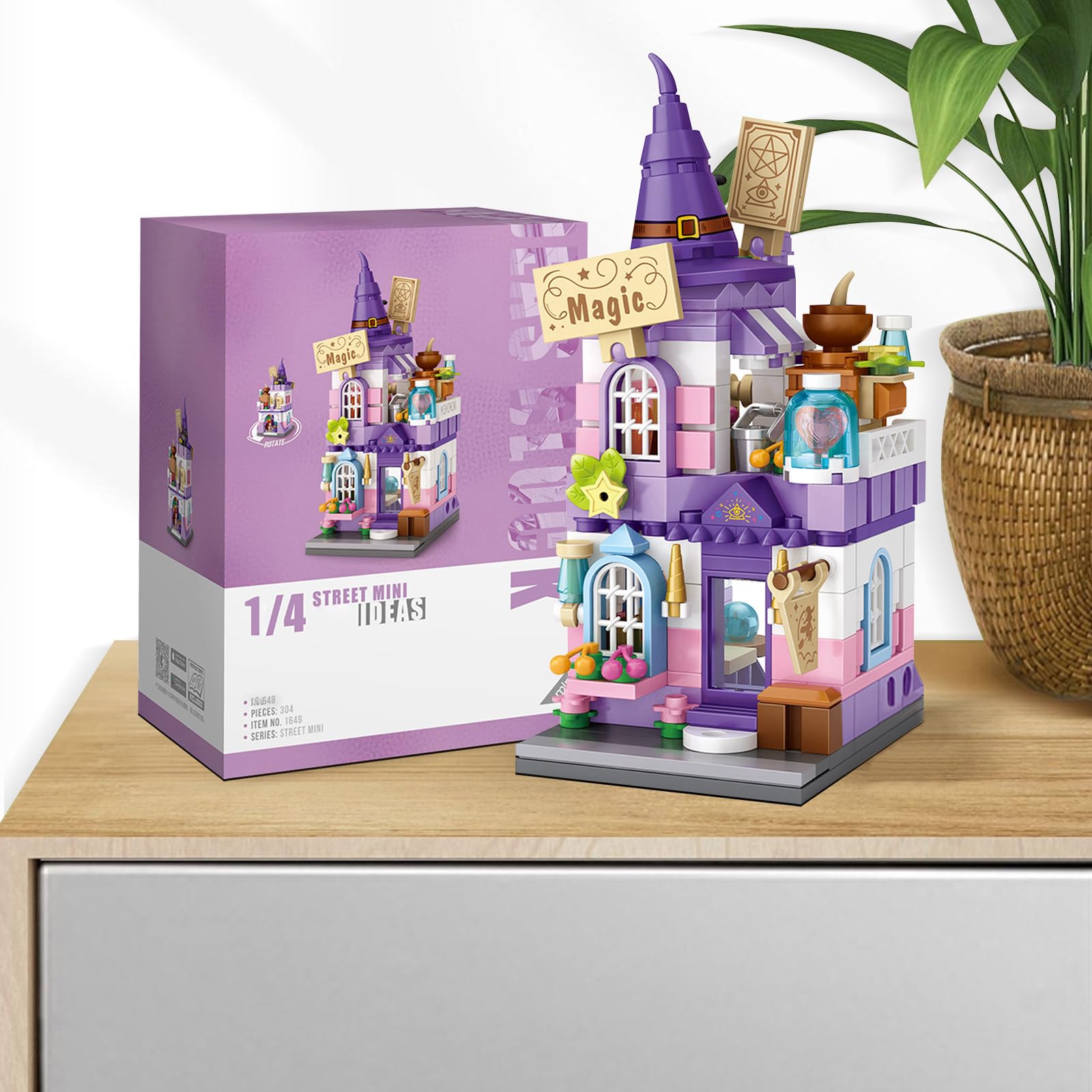 MEIEST 304-Piece Mini Street View Building Blocks – Wizard Shop Model for Home Decoration, Ages 14+