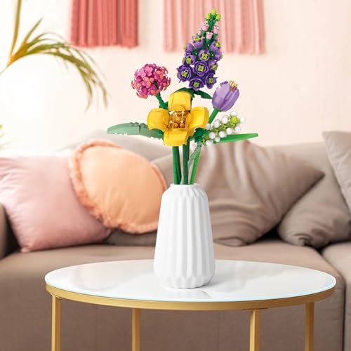 MEIEST Purple Flower Bouquet Building Blocks Set – Mini Bricks Plant Model for DIY Decor