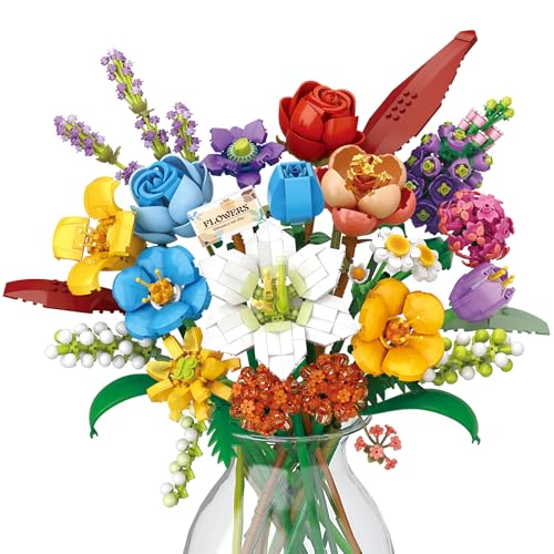 MEIEST Purple Flower Bouquet Building Blocks Set – Mini Bricks Plant Model for DIY Decor