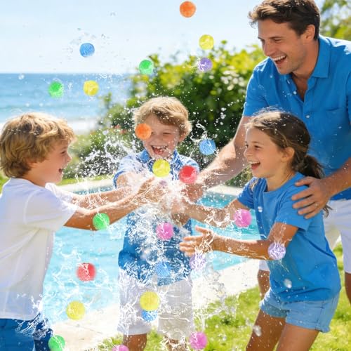 Meirrnyyu 140 Pcs Colorful Water Balls - Reusable Foam Sponge Balls for Pool, Beach, Outdoor Games (7 Colors)